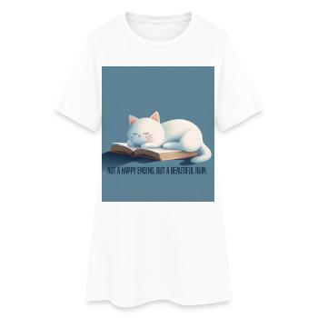 BookTok Aesthetic – Chat endormi et belle ruine - Robe T-shirt Femme - blanc - Devant