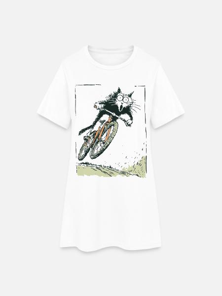 T Shirt Design Bike Cat - Frauen T-Shirt-Kleid - Weiß