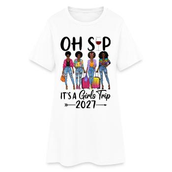Femmes de voyage élégantes 2027 avec des tenues colorées - Robe T-shirt Femme - blanc - Devant