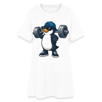 Pingouin cool avec haltère fitness musculation - Robe T-shirt Femme - blanc - Devant