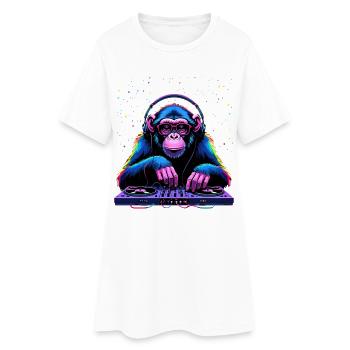Colorful DJ monkey with headphones and glasses - Women’s T-Shirt Dress - white - Front
