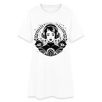 Urban Skyline Shirt – Femme avec des écouteurs - Robe T-shirt Femme - blanc - Devant