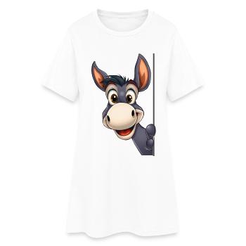Süßer Esel schaut hervor: Cartoon-Tierillustration - Frauen T-Shirt-Kleid - Weiß - Vorne