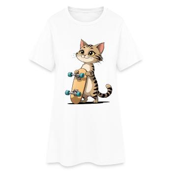 Illustration d'un chaton avec un skateboard - Robe T-shirt Femme - blanc - Devant