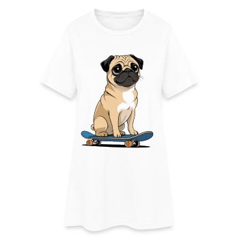 Für Hunde- und Skateboardliebhaber - Frauen T-Shirt-Kleid - Weiß - Vorne