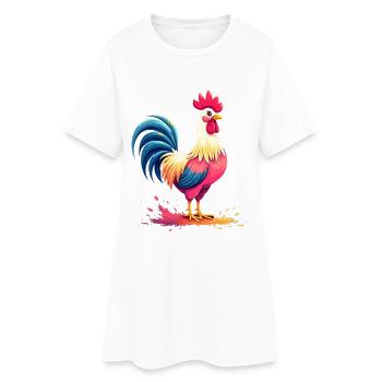 Coq coloré avec une touche artistique - Robe T-shirt Femme - blanc - Devant