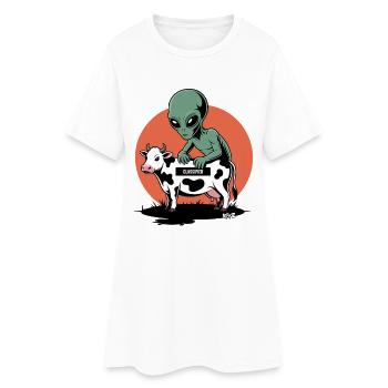 Alien avec vache - Robe T-shirt Femme - blanc - Devant