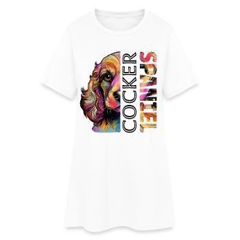 Farbenfroher Cocker Spaniel - Frauen T-Shirt-Kleid - Weiß - Vorne