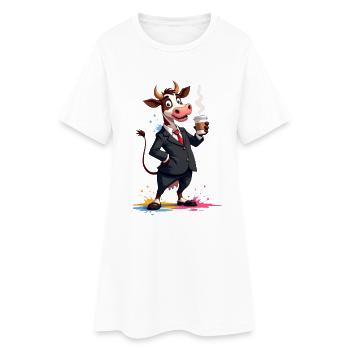 Charmante Kuh im Anzugsstil mit Kaffee - Frauen T-Shirt-Kleid - Weiß - Vorne