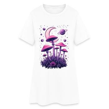 Mystical mushroom galaxy in neon look - Women’s T-Shirt Dress - white - Front