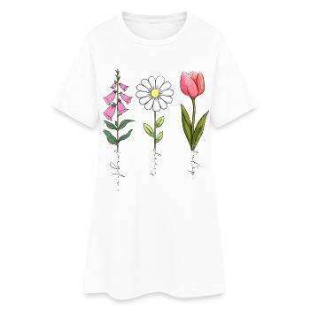 Foxglove Daisy Tulip fleurs de style vintage - Robe T-shirt Femme - blanc - Devant