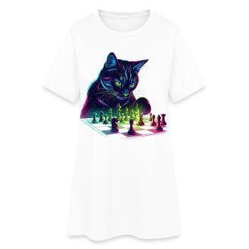 Motif d'échecs chat noir néon - Robe T-shirt Femme - blanc - Devant