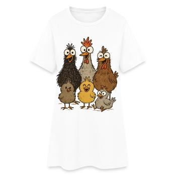Poulets et poussins qui rient - Robe T-shirt Femme - blanc - Devant