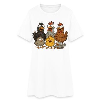 Poulet coloré motif de dessin animé - Robe T-shirt Femme - blanc - Devant