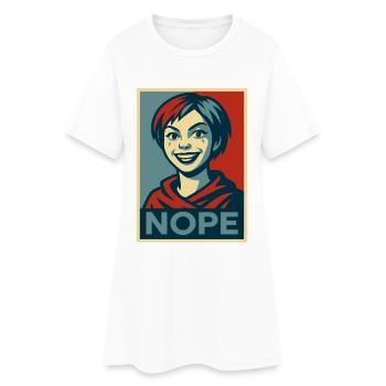 a girl and a  humorous NOPE poster message - Women’s T-Shirt Dress - white - Front