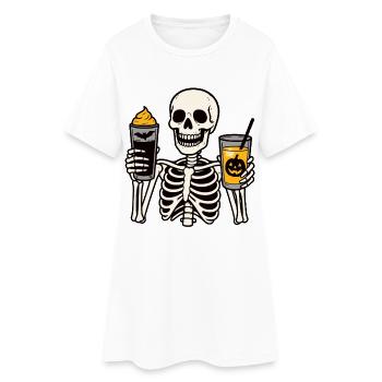 Squelette festif avec boissons d’Halloween - Robe T-shirt Femme - blanc - Devant