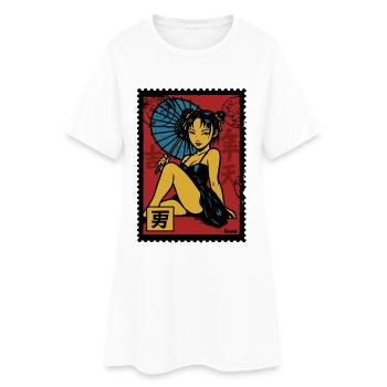 Illustration d'une geisha avec un parasol - Robe T-shirt Femme - blanc - Devant