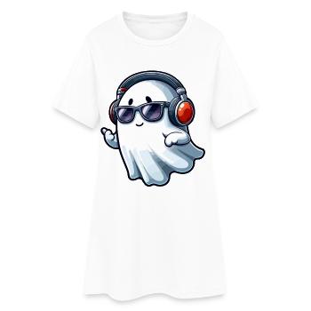 Fantôme d’Halloween avec lunettes de soleil et écouteurs - Robe T-shirt Femme - blanc - Devant