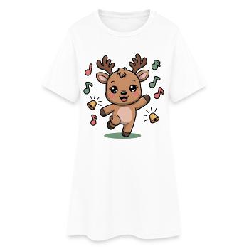 Fröhliches Rentier Mit Noten Und Glocken - Frauen T-Shirt-Kleid - Weiß - Vorne
