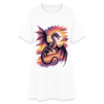 Fantasie Drache im Sonnenuntergang - Frauen T-Shirt-Kleid - Weiß - Vorne