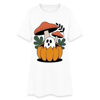 pumpkin flowers autumn forest nature Halloween - Women’s T-Shirt Dress - white - Front