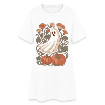pumpkin flowers autumn ghost Halloween - Women’s T-Shirt Dress - white - Front