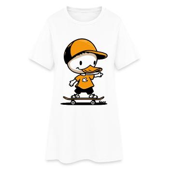 Canard de dessin animé ludique avec design de planche à roulettes - Robe T-shirt Femme - blanc - Devant