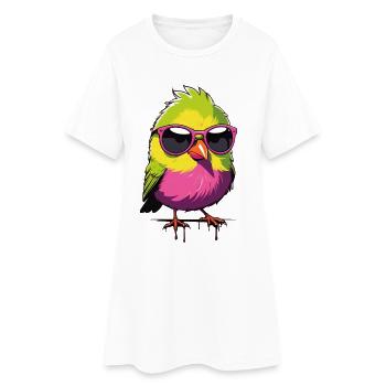 Oiseau coloré avec des lunettes de soleil - Robe T-shirt Femme - blanc - Devant