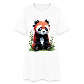Mignon petit panda roux avec des fleurs - Robe T-shirt Femme - blanc - Devant