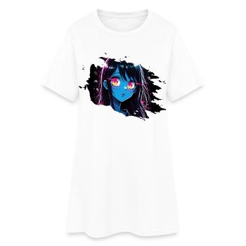 Neon Anime Girl with Glowing Eyes - Women’s T-Shirt Dress - white - Front