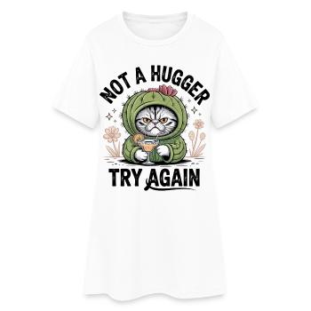 cranky Cat in Green Hoodie Sips Cocktail - Women’s T-Shirt Dress - white - Front