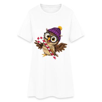 Niedliche Eulen mit Wintermütze und Zuckerstange - Frauen T-Shirt-Kleid - Weiß - Vorne