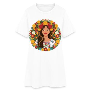 Fleurs Sauvages Fille Mexicaine Fleurs - Robe T-shirt Femme - blanc - Devant
