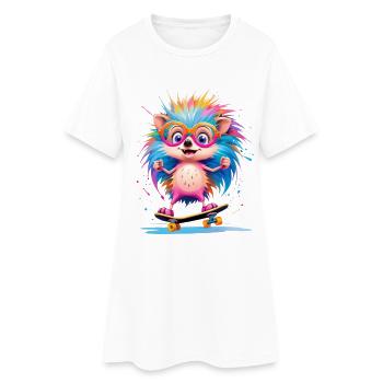 Kunterbunter Skate Hedgehog - Frauen T-Shirt-Kleid - Weiß - Vorne