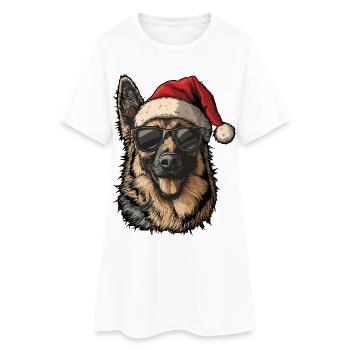 Cool German Shepherd with Santa Hat - Women’s T-Shirt Dress - white - Front
