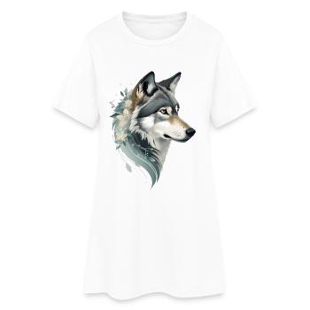 Wolfskopf mit Blumenornament - Frauen T-Shirt-Kleid - Weiß - Vorne