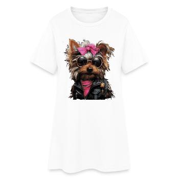 Coole Yorkshire Terrier Lady - Frauen T-Shirt-Kleid - Weiß - Vorne