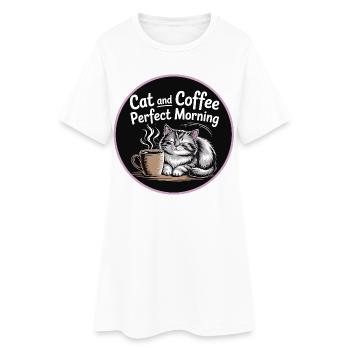 Chat et café Perfect Morning - Robe T-shirt Femme - blanc - Devant