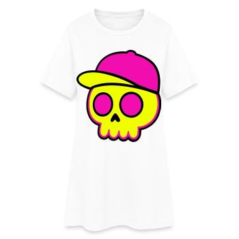 Neon Skull Cap Design - Frauen T-Shirt-Kleid - Weiß - Vorne