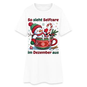 Selfcare im Dezember – Lustiges Winter Schneemann  - Frauen T-Shirt-Kleid - Weiß - Vorne