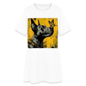 Funny Great Dane and Butterfly - Women’s T-Shirt Dress - white - Front