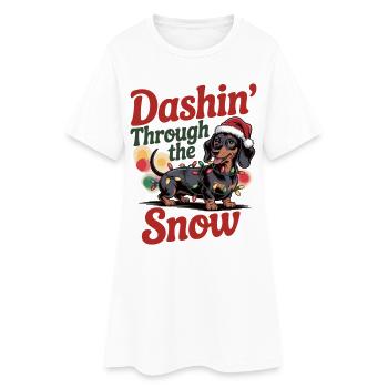 Christmas Dachshund Shirt Fairy Lights and Santa Hat - Women’s T-Shirt Dress - white - Front