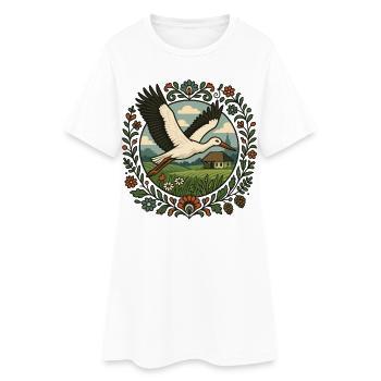 Cigogne polonaise Art populaire Campagne Design - Robe T-shirt Femme - blanc - Devant