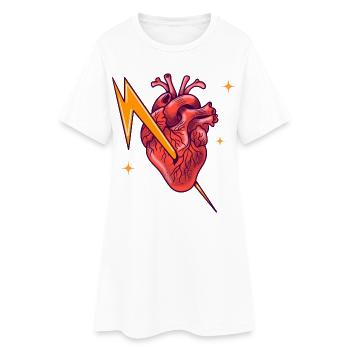 Elektrifiziertes Herz - Frauen T-Shirt-Kleid - Weiß - Vorne