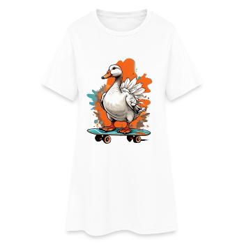 Duck on skateboard - Women’s T-Shirt Dress - white - Front