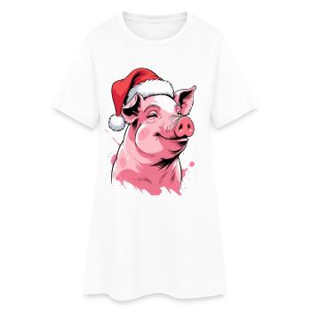 Cochon de Noël festif avec chapeau - Robe T-shirt Femme - blanc - Devant