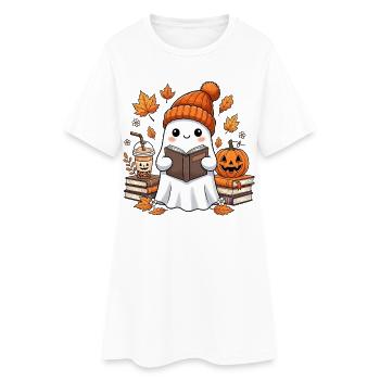 Fantôme de récolte d’automne avec citrouille - Robe T-shirt Femme - blanc - Devant