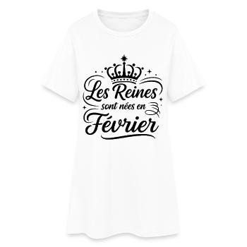 Les Reines sont nées en fevrier Anniversaire - Robe T-shirt Femme - blanc - Devant