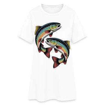 Two jumping trout - Women’s T-Shirt Dress - white - Front