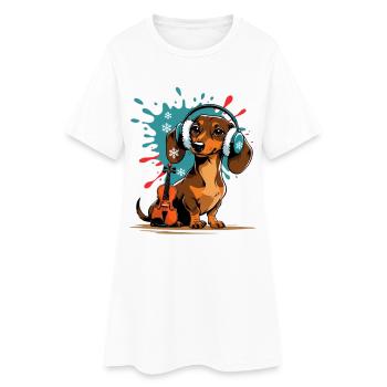 Teckel de musique d’hiver avec casque - Robe T-shirt Femme - blanc - Devant